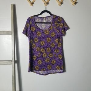 LULAROE WOMEN'S PURPLE AND YELLOW FLORAL BLOUSE SIZE SMALL